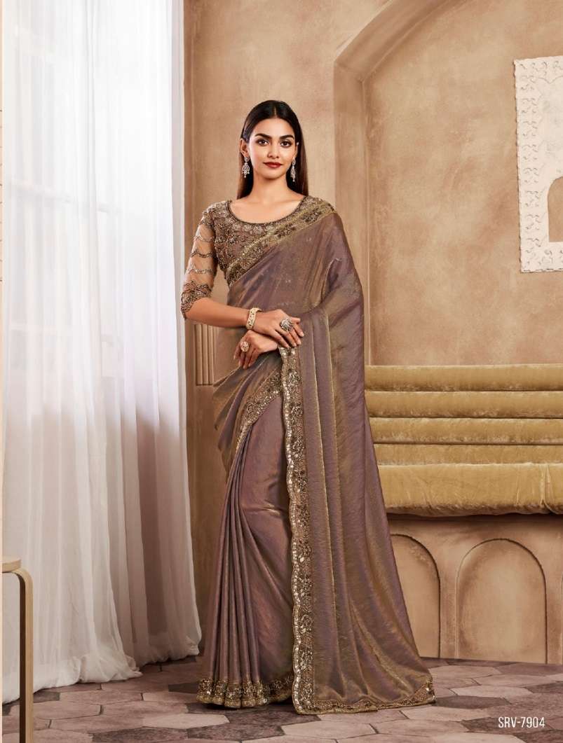 DESIGNER FANCY WEDDING PARTY WEAR INDIAN CHIKU SILK SAREE COLLECTION SM TFH SARVARATNA 7904