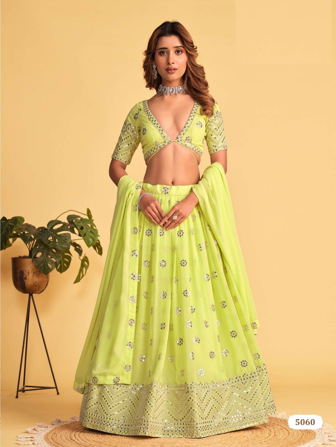 DESIGNER FANCY WEDDING PARTY WEAR INDIAN GEORGETTE GREEN LEHENGA CHOLI ZEEL ANTIQUE AURA 5060