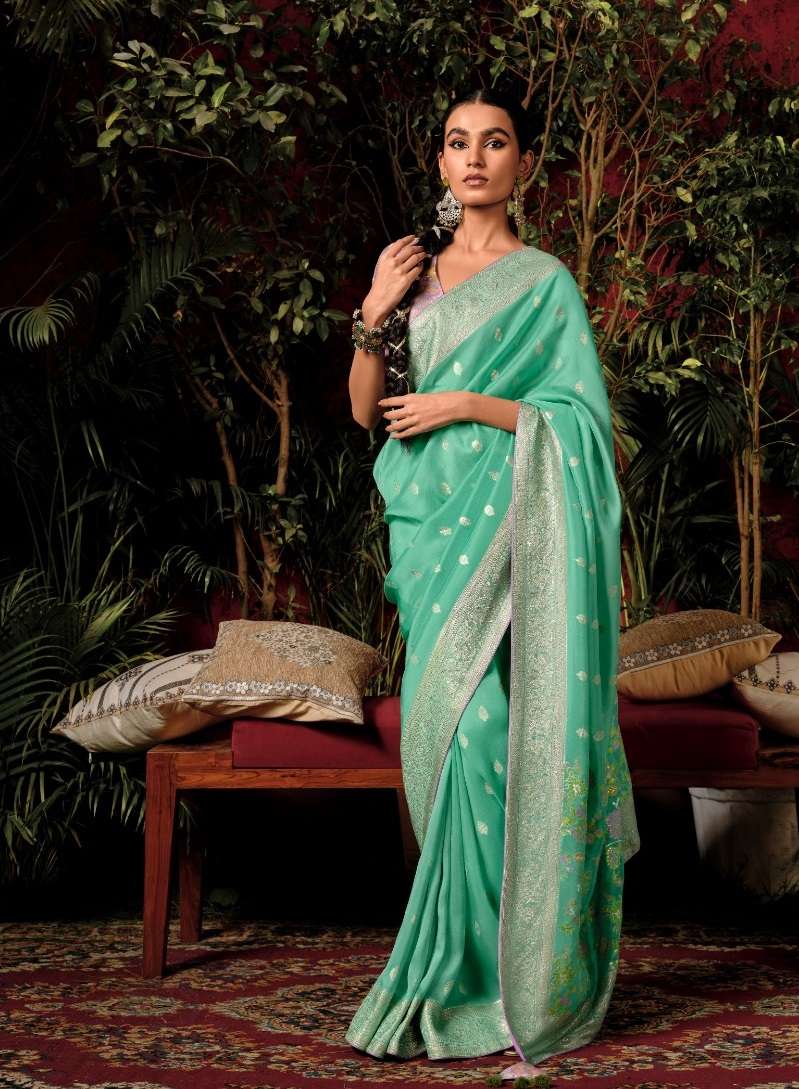 DESIGNER FANCY WEDDING PARTY WEAR INDIAN GREEN BANARASI SILK SAREE COLLECTION SM KIMORA ANOKHI 268