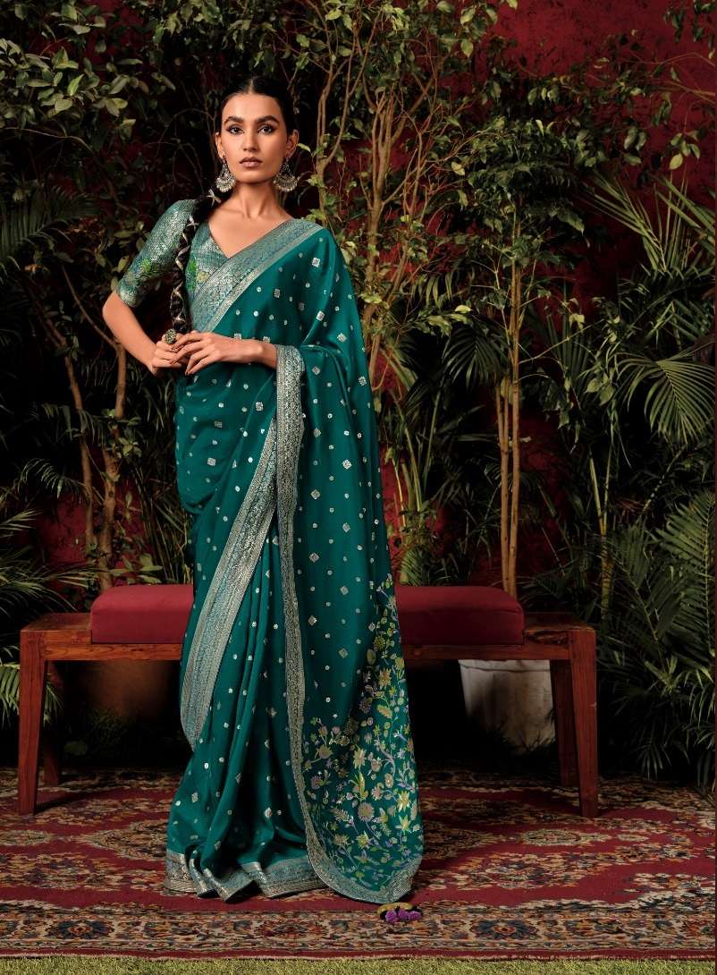 DESIGNER FANCY WEDDING PARTY WEAR INDIAN GREEN BANARASI SILK SAREE COLLECTION SM KIMORA ANOKHI 273