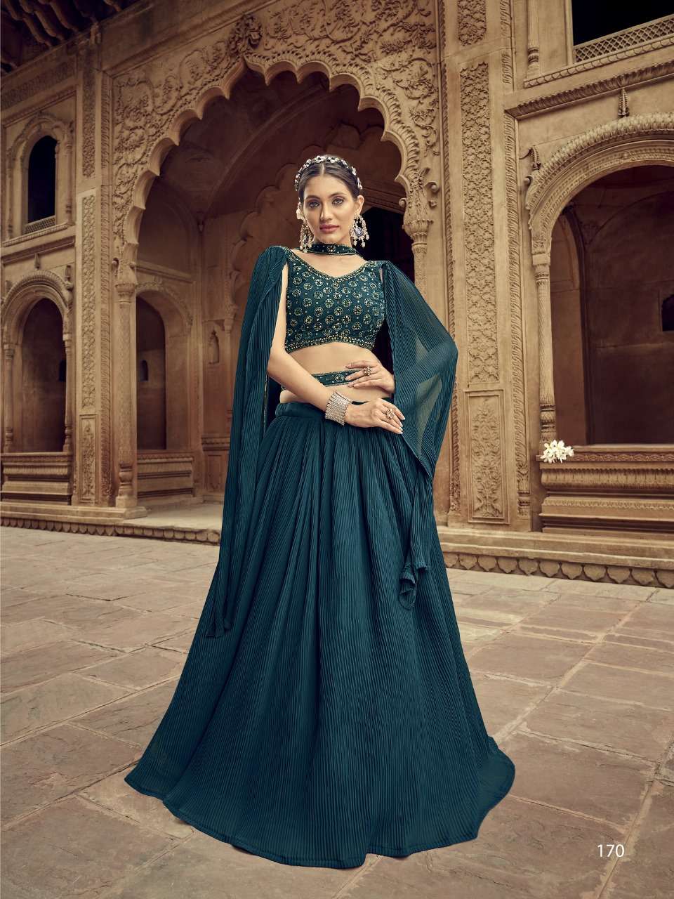 DESIGNER FANCY WEDDING PARTY WEAR INDIAN GREEN GEORGETTE HANDWORK LEHENGA CHOLI WITH DUPATTA SHREEMATEE NANDINI 170