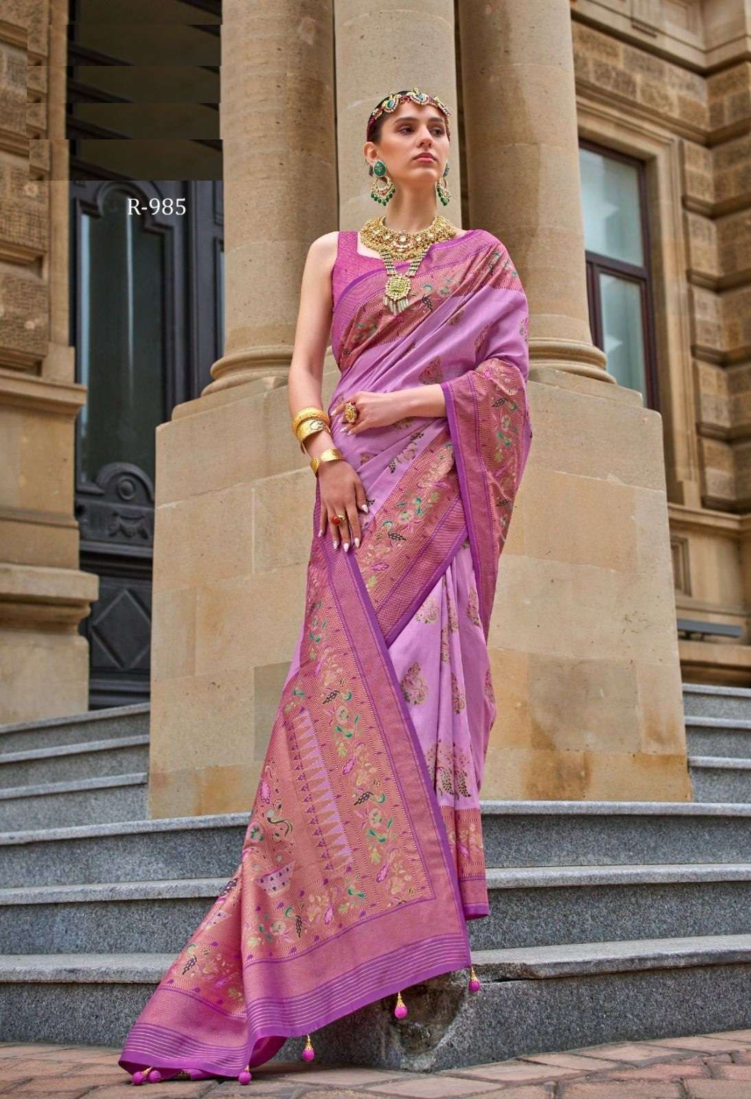 DESIGNER FANCY WEDDING PARTY WEAR INDIAN LAVENDER SILK SAREE COLLECTION SM REVAA MILANIO 985