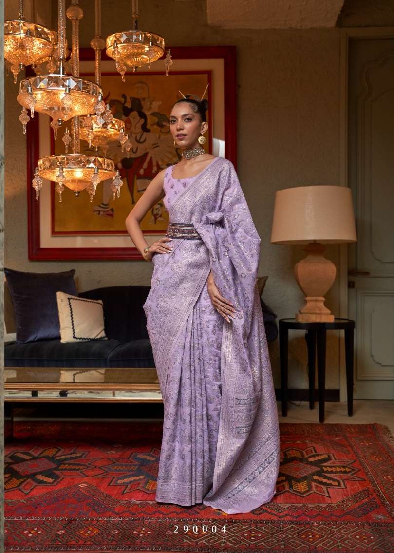 DESIGNER FANCY WEDDING PARTY WEAR INDIAN LAVENDER SILK SAREE SM RJT KAFREEN 290004