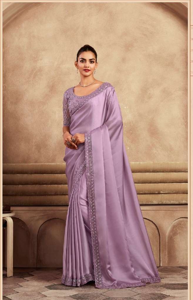 DESIGNER FANCY WEDDING PARTY WEAR INDIAN LAVENDER SILK SAREE COLLECTION SM TFH SARVARATNA 7901