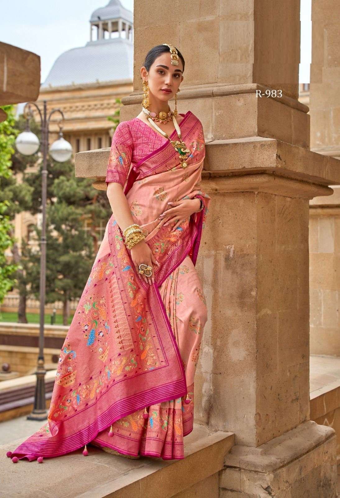 DESIGNER FANCY WEDDING PARTY WEAR INDIAN PEACE SILK SAREE COLLECTION SM REVAA MILANIO 983