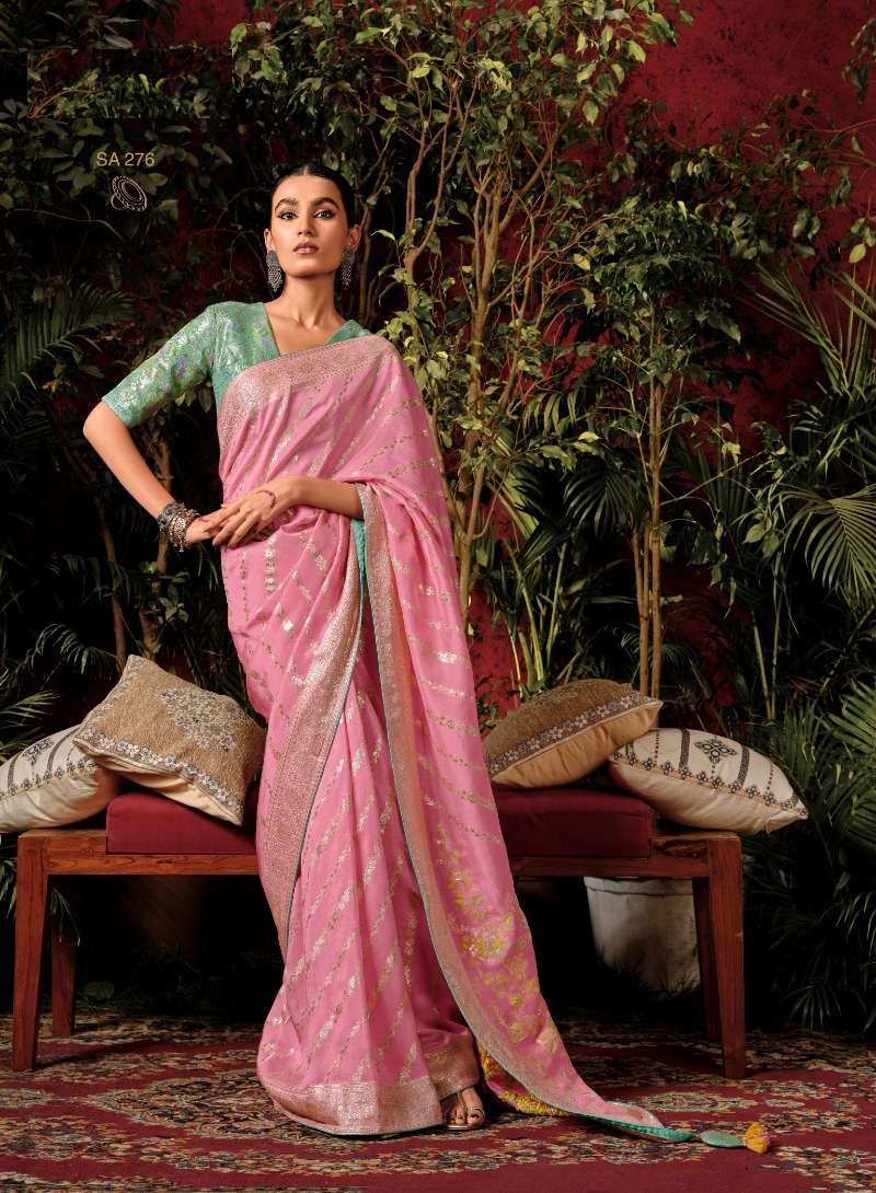 DESIGNER FANCY WEDDING PARTY WEAR INDIAN PINK BANARASI SILK SAREE COLLECTION SM KIMORA ANOKHI 276