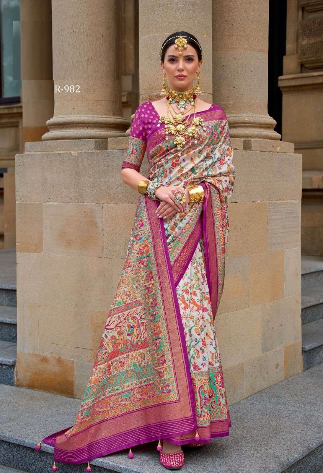 DESIGNER FANCY WEDDING PARTY WEAR INDIAN PINK SILK SAREE COLLECTION SM REVAA MILANIO 982