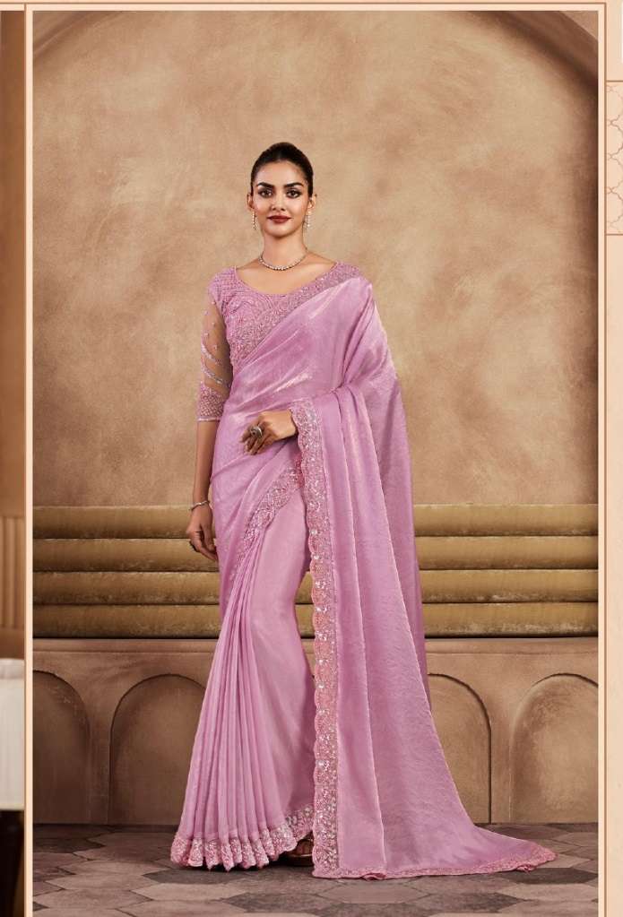 DESIGNER FANCY WEDDING PARTY WEAR INDIAN PINK SILK SAREE COLLECTION SM TFH SARVARATNA 7911