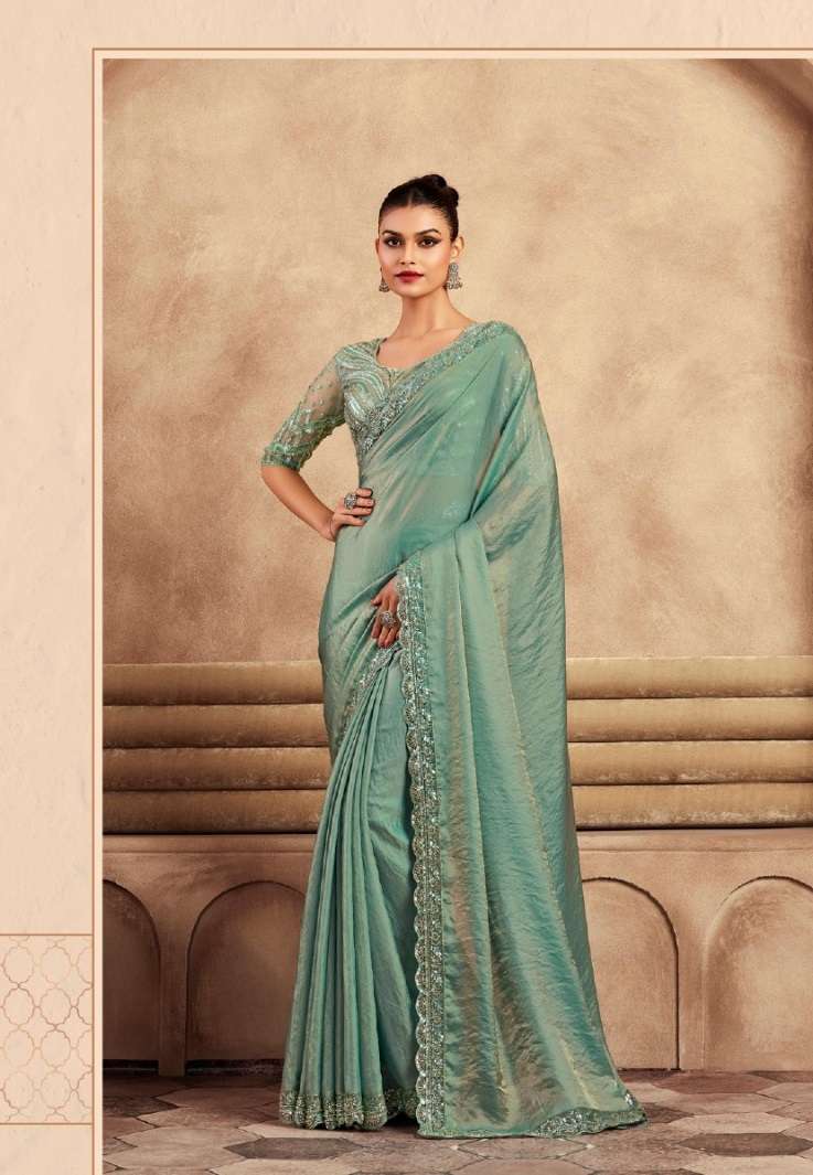 DESIGNER FANCY WEDDING PARTY WEAR INDIAN PISTA SILK SAREE COLLECTION SM TFH SARVARATNA 7912