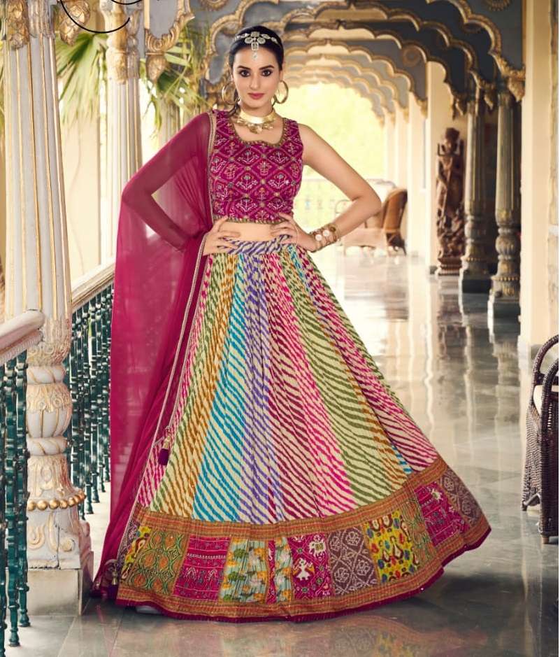 DESIGNER FANCY WEDDING PARTY WEAR INDIAN PURE CHINON MULTICOLOR SILK READY TO WEAR LEHENGA CHOLI DST VIRASAT 2002