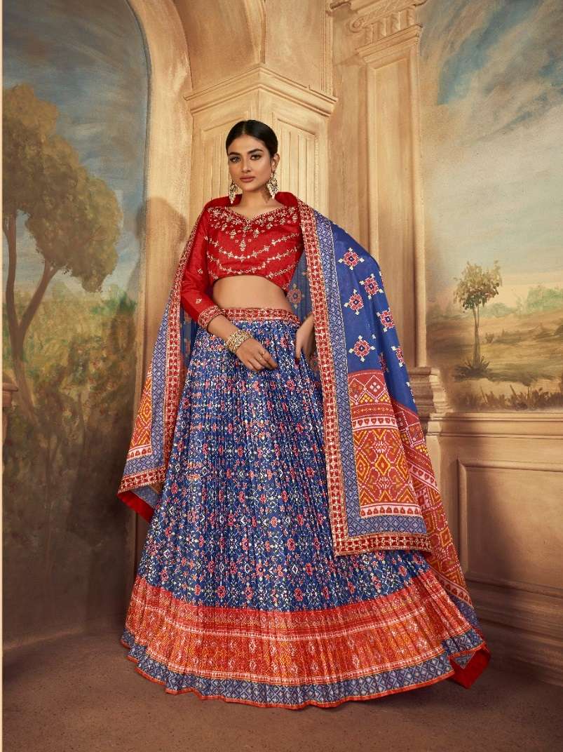 DESIGNER FANCY WEDDING PARTY WEAR INDIAN PURE GAJJI SILK READY TO WEAR BLUE LEHENGA CHOLI SM KAMAKSHI 2103