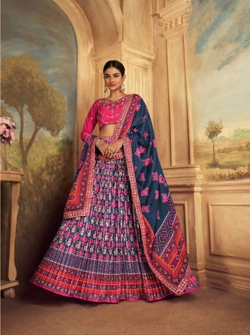 DESIGNER FANCY WEDDING PARTY WEAR INDIAN PURE GAJJI SILK READY TO WEAR PINK LEHENGA CHOLI SM KAMAKSHI 2106