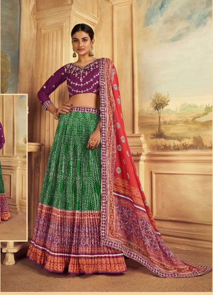 DESIGNER FANCY WEDDING PARTY WEAR INDIAN PURE GAJJI SILK READY TO WEAR GREEN LEHENGA CHOLI SM KAMAKSHI 2107