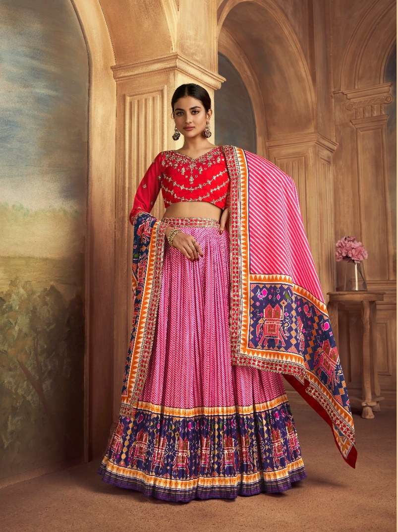 DESIGNER FANCY WEDDING PARTY WEAR INDIAN PURE GAJJI SILK READY TO WEAR PINK LEHENGA CHOLI SM KAMAKSHI 2109