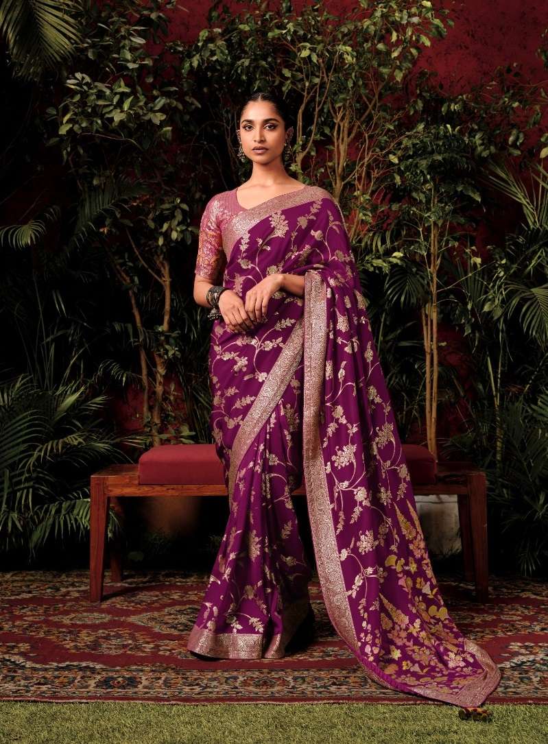 DESIGNER FANCY WEDDING PARTY WEAR INDIAN PURPLE BANARASI SILK SAREE COLLECTION SM KIMORA ANOKHI 271