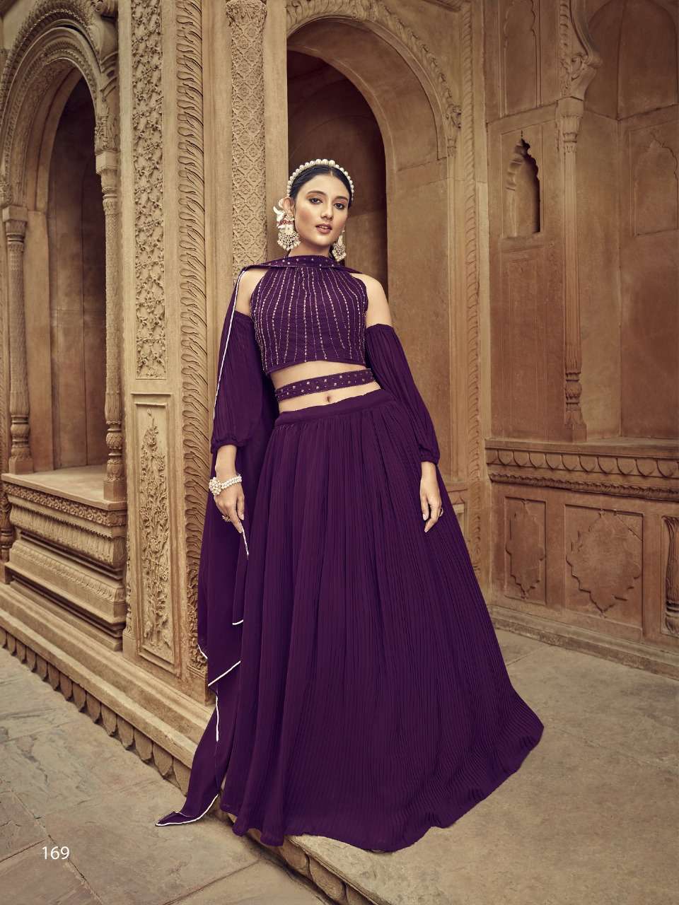 DESIGNER FANCY WEDDING PARTY WEAR INDIAN PURPLE GEORGETTE HANDWORK LEHENGA CHOLI WITH DUPATTA SHREEMATEE NANDINI 169