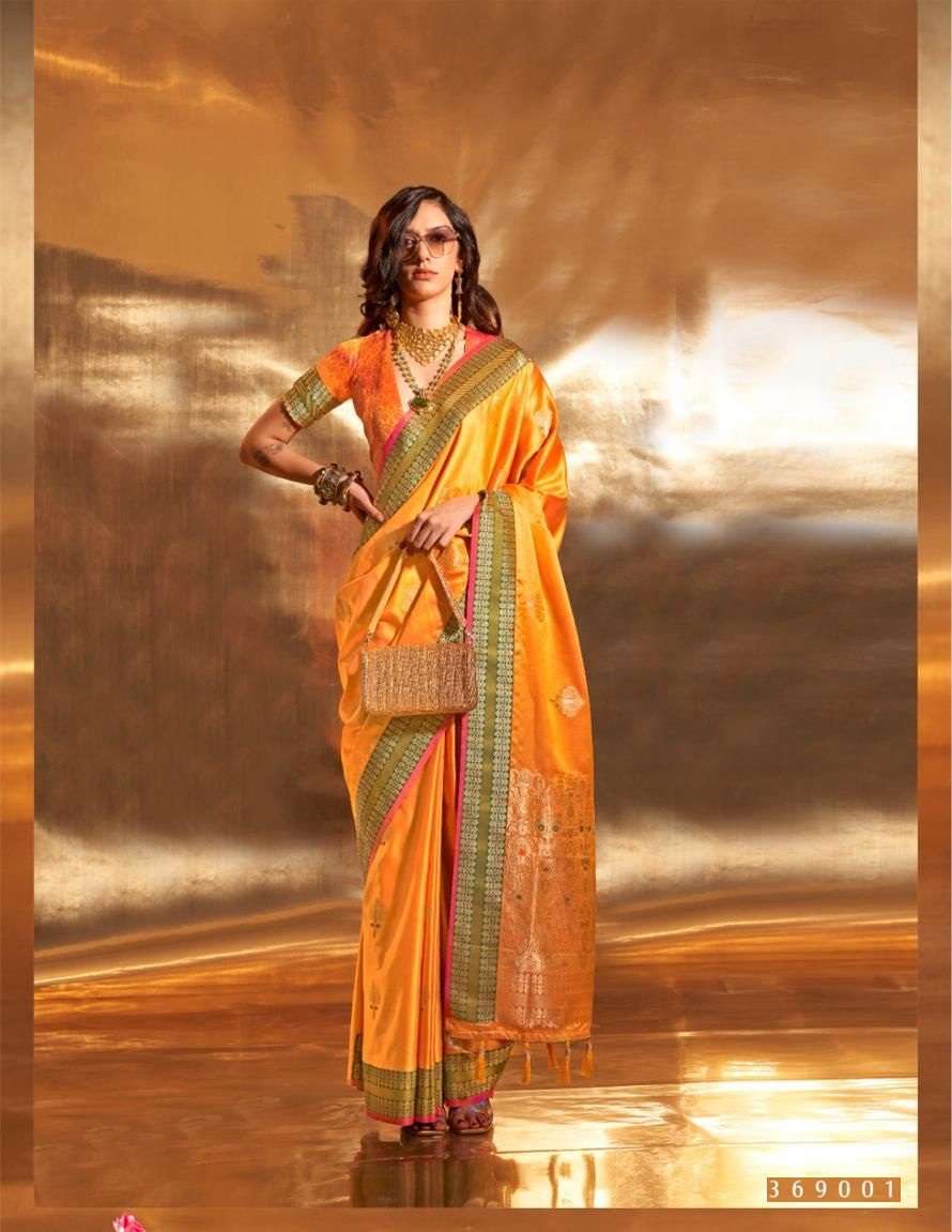 DESIGNER FANCY WEDDING PARTY WEAR INDIAN YELLOW BANARASI SILK SAREE SM RJT KSATTIKA 369001