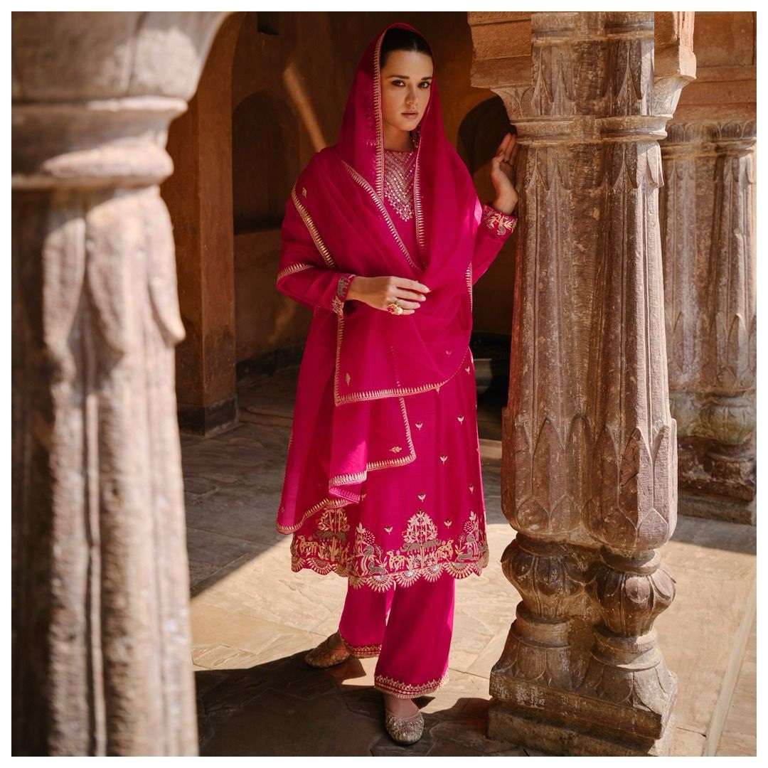 DESIGNER FANCY WEDDING PARTY WEAR PINK GEORGETTE INDIAN SALWAR SUIT SY RUHANI 5429