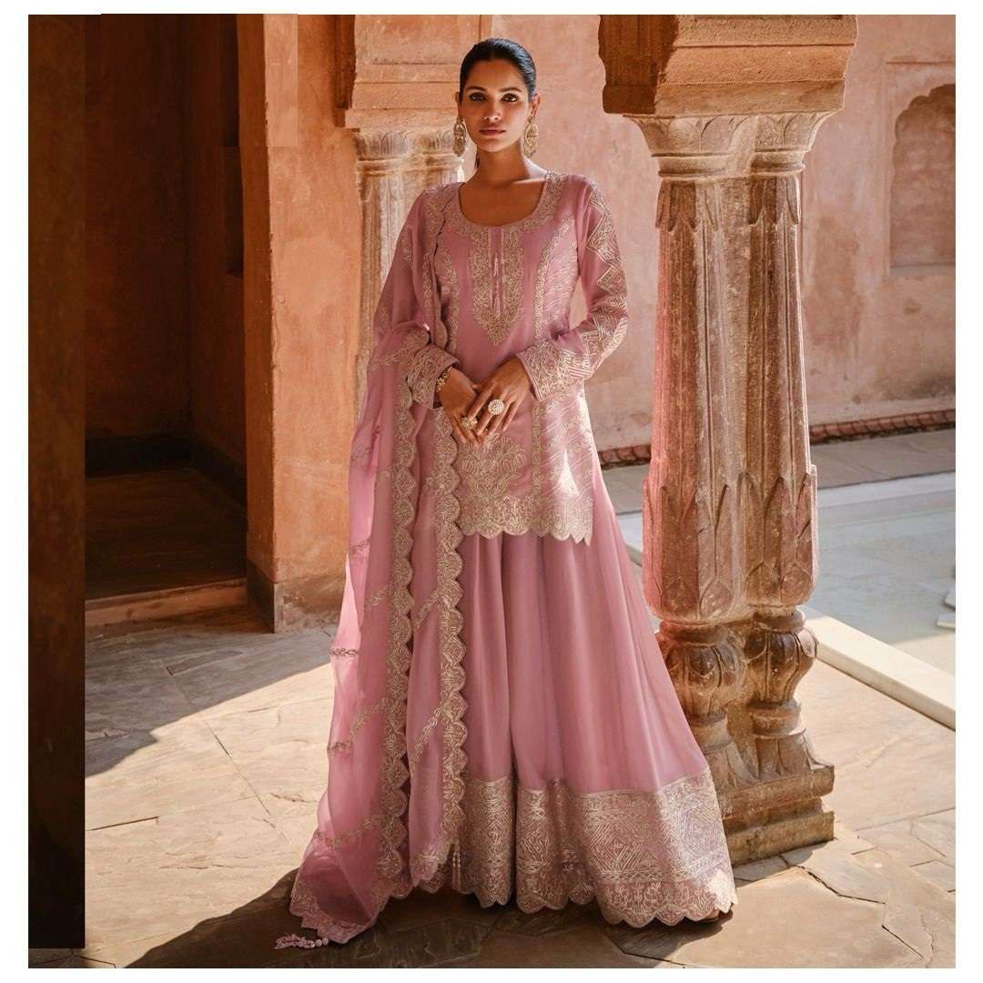 DESIGNER FANCY WEDDING PARTY WEAR PINK GEORGETTE INDIAN SALWAR SUIT SY RUHANI 5430