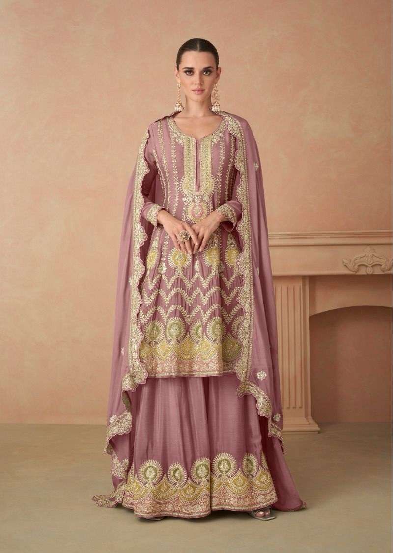 INDIAN DESIGNER FANCY WEDDING PARTY WEAR CHINON DEEP PINK SHARARA PALLAZO SALWAR SUIT GL SAHIRA 7438 B