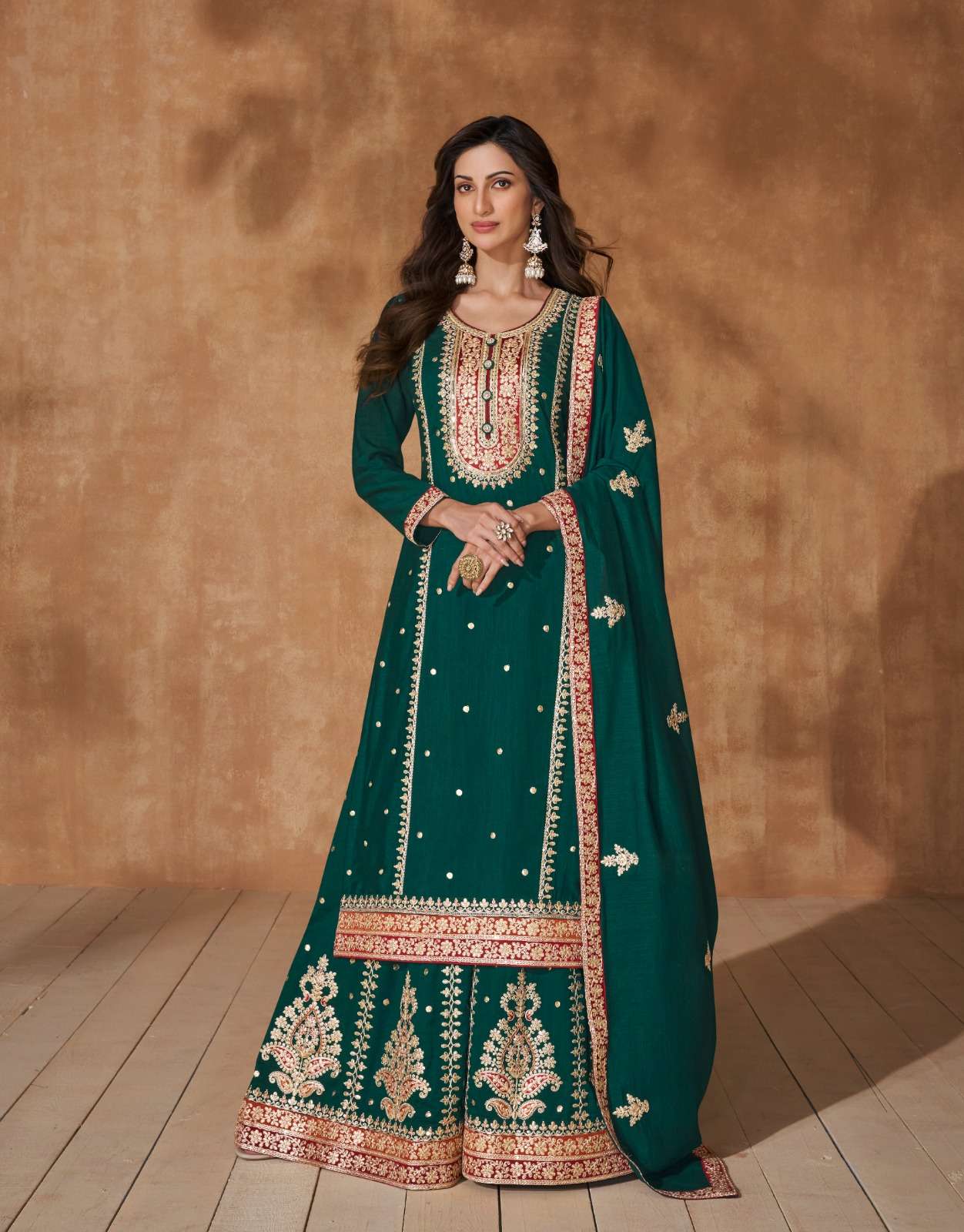 INDIAN DESIGNER FANCY WEDDING PARTY WEAR GREEN PREMIUM SILK SHARARA PALLAZO SALWAR SUIT AF TAMANNA 9901