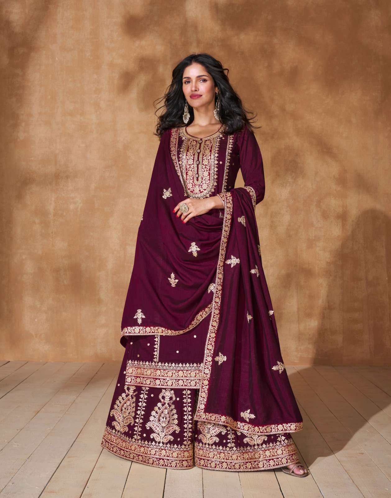 INDIAN DESIGNER FANCY WEDDING PARTY WEAR MAROON PREMIUM SILK SHARARA PALLAZO SALWAR SUIT AF TAMANNA 9900