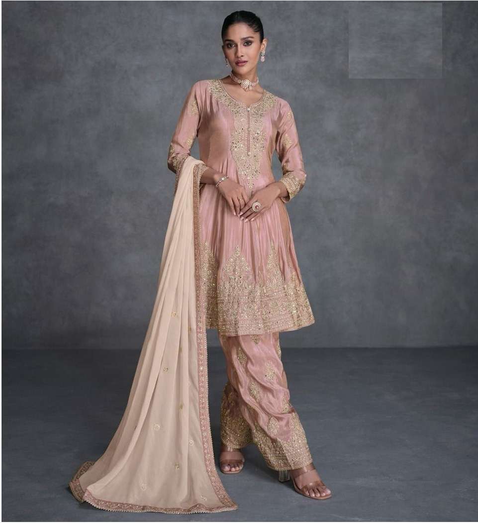 INDIAN DESIGNER FANCY WEDDING PARTY WEAR PEACE ORGANZA SILK PUNJABI SHARARA PALLAZO SALWAR SUIT SY SIMAR 5444