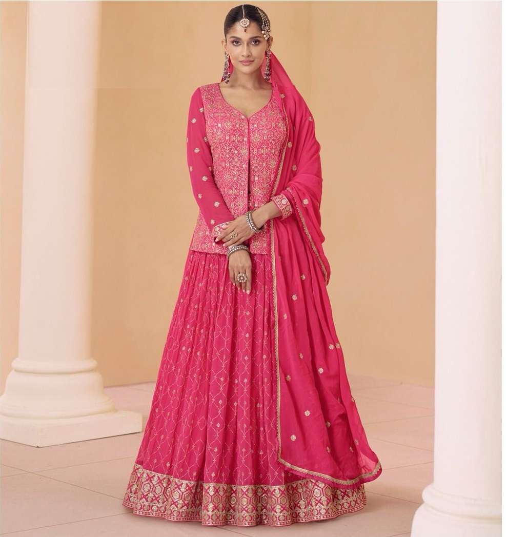 INDIAN DESIGNER FANCY WEDDING PARTY WEAR PINK GEORGETTE SHARARA PALLAZO SALWAR SUIT SY SARA 5421