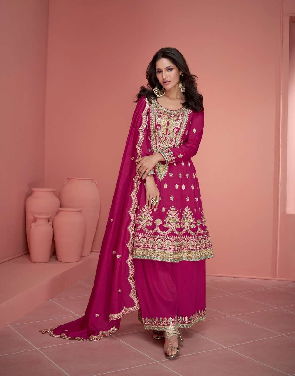 INDIAN DESIGNER FANCY WEDDING PARTY WEAR PINK SILK SHARARA PALLAZO SALWAR SUIT AF NURVI 9820