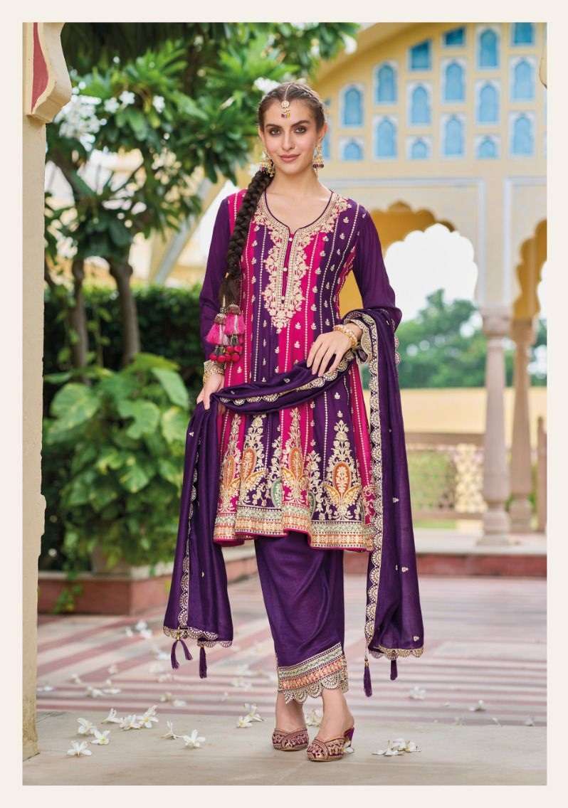 INDIAN DESIGNER WEDDING PARTY WEAR PINK PURPLE PUNJABI STRAIGHT SILK SALWAR SUIT RH BARBIE 1659