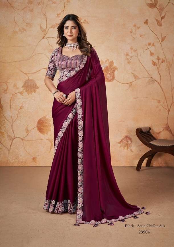 LATEST DESIGNER FANCY WEDDING PARTY WEAR SILK INDIAN MAROON SAREE WITH SM MHTSV DAKSHITA 23904