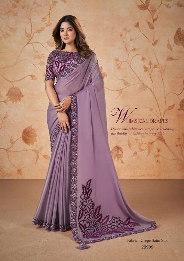 LATEST DESIGNER FANCY WEDDING PARTY WEAR SILK INDIAN LAVENDER SAREE WITH SM MHTSV DAKSHITA 23909