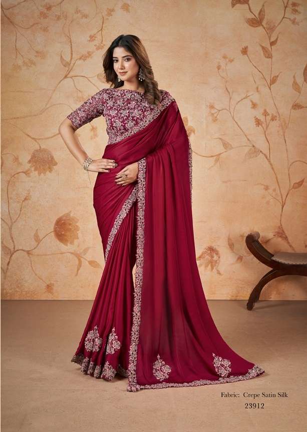 LATEST DESIGNER FANCY WEDDING PARTY WEAR SILK INDIAN RED SAREE WITH SM MHTSV DAKSHITA 23912