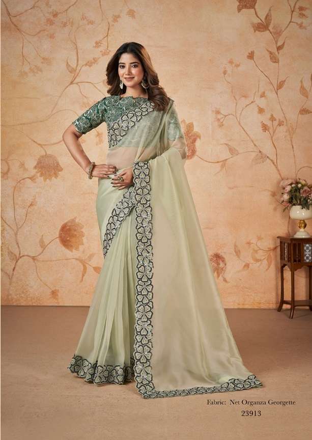 LATEST DESIGNER FANCY WEDDING PARTY WEAR SILK INDIAN PISTA SAREE WITH SM MHTSV DAKSHITA 23913