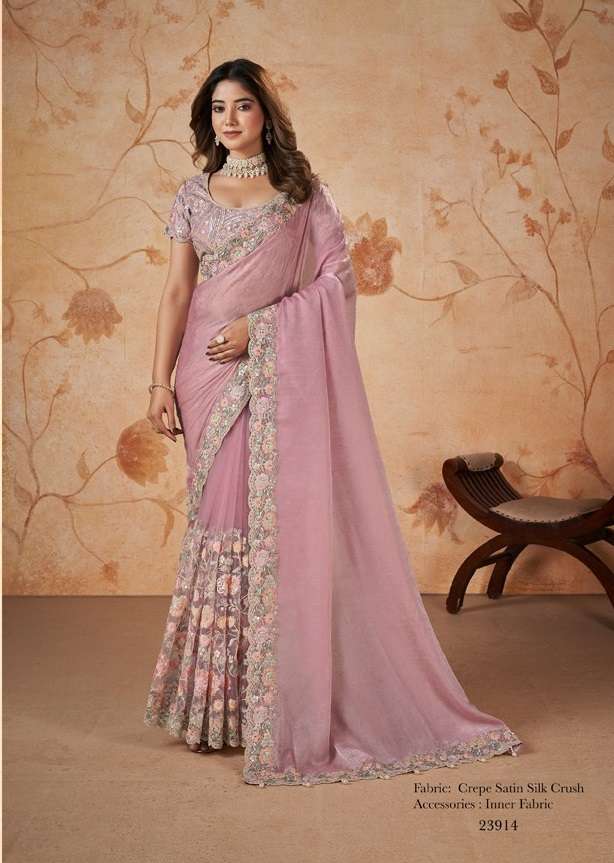 LATEST DESIGNER FANCY WEDDING PARTY WEAR SILK INDIAN PINK SAREE WITH SM MHTSV DAKSHITA 23914