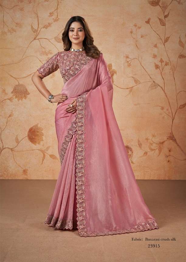 LATEST DESIGNER FANCY WEDDING PARTY WEAR SILK INDIAN DEEP PINK SAREE WITH SM MHTSV DAKSHITA 23915