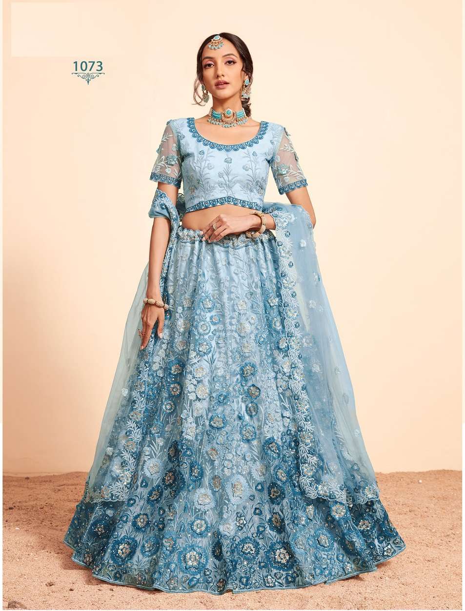 BEST QUALITY INDIAN DESIGNER BRIDAL WEDDING WAER SKY BLUE BOLLYWOOD LEHENGA ALZ 1073