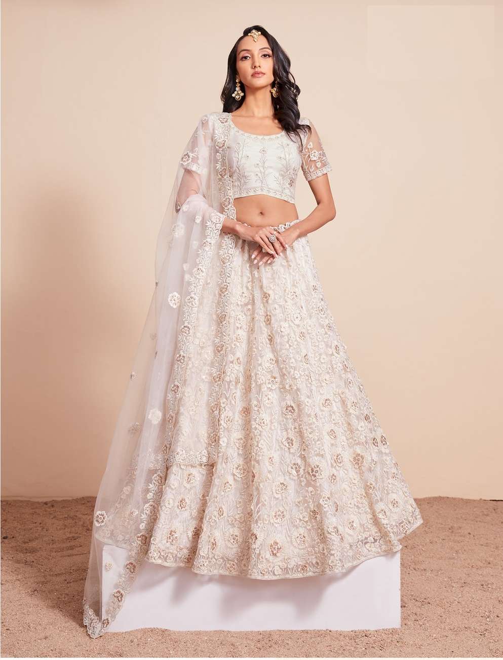 BEST QUALITY INDIAN DESIGNER BRIDAL WEDDING WEAR OFF WHITE BOLLYWOOD LEHENGA ALZ 1076