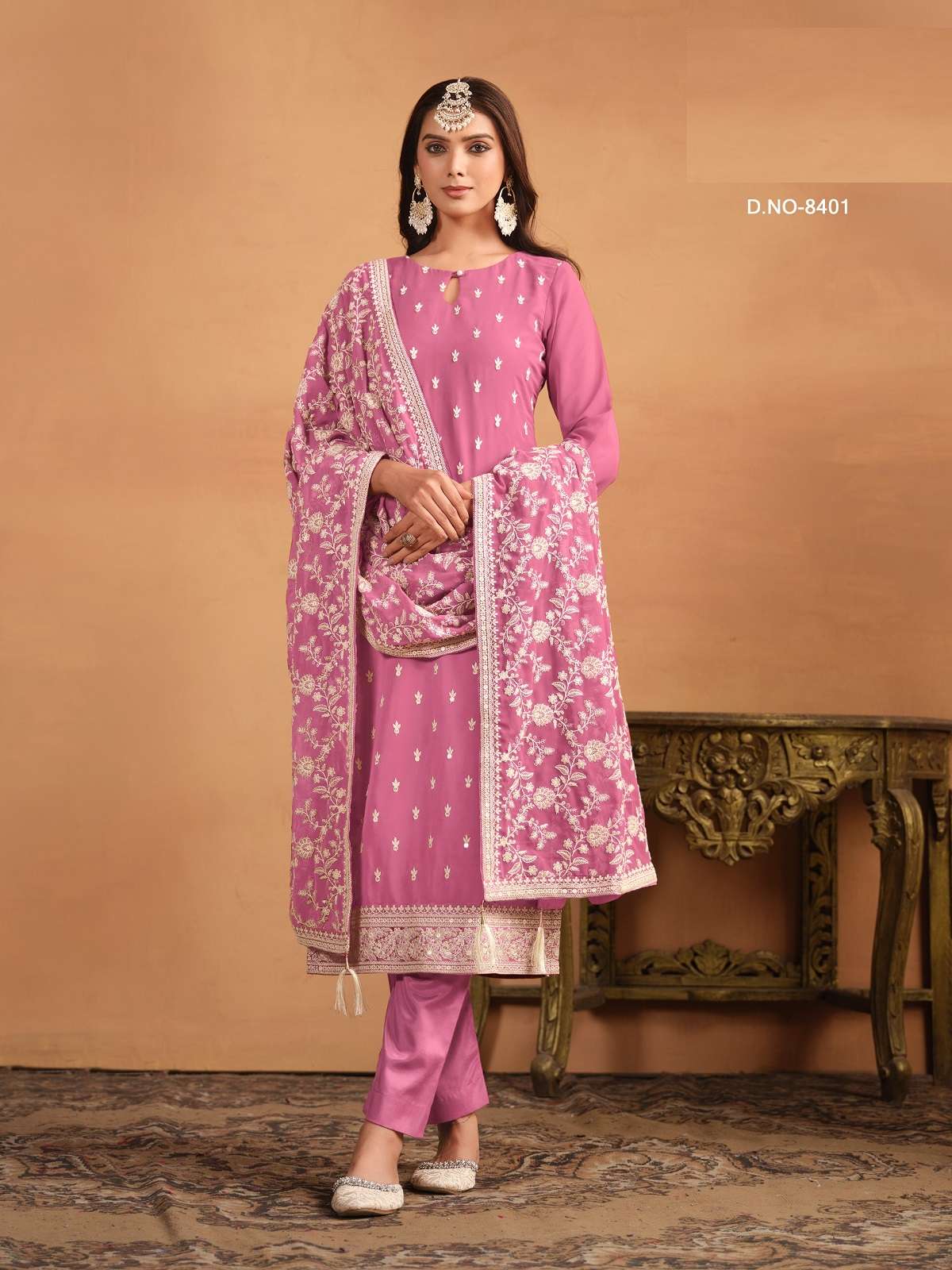 DESIGNER FANCY PARTY WEAR PINK GEORGETTE STRAIGHT INDIAN SALWAR SUIT ANY 8401