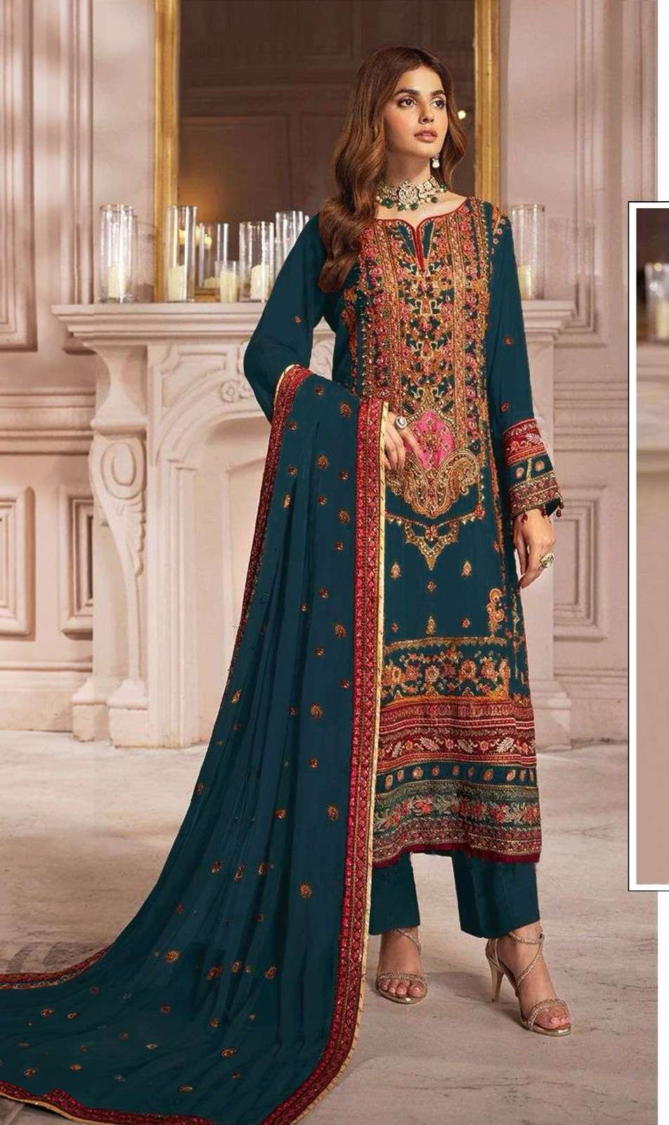 DESIGNER FANCY WEDDING PARTY WEAR BLUE GEORGETTE STRAIGHT INDIAN PAKISTANI SALWAR SUIT SRH 1065 B