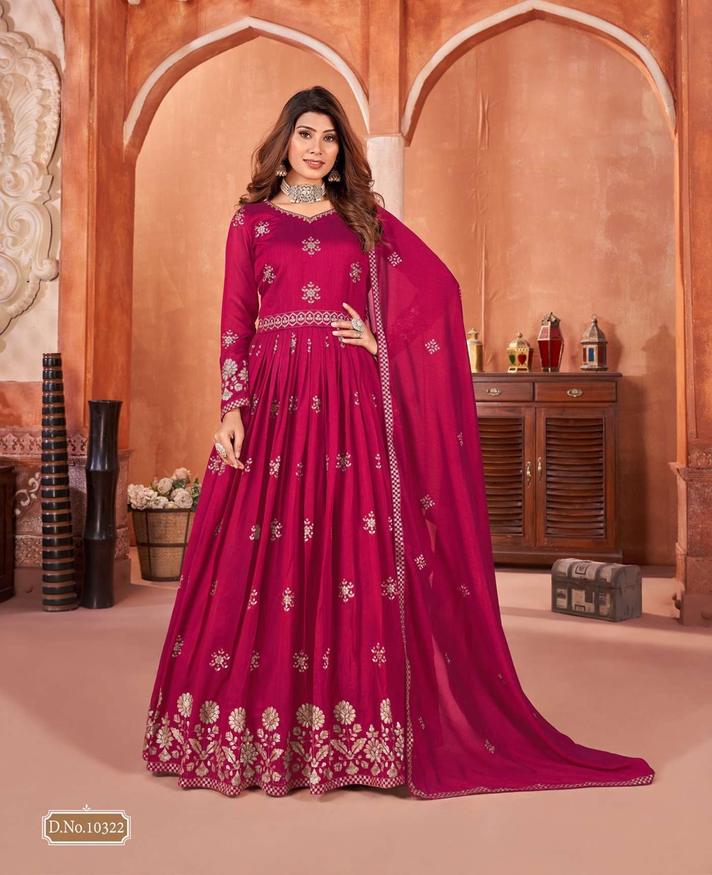 DESIGNER FANCY WEDDING PARTY WEAR EID SPECIAL ART SILK PINK ANARKALI SALWAR SUIT GOWN ANJB 10322