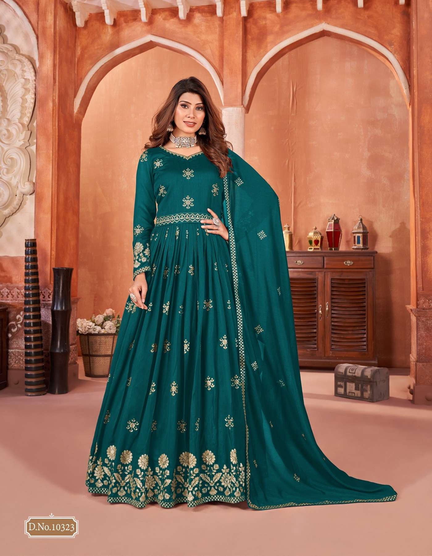 DESIGNER FANCY WEDDING PARTY WEAR EID SPECIAL ART SILK BLUE ANARKALI SALWAR SUIT GOWN ANJB 10324