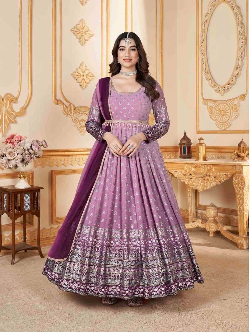 DESIGNER FANCY WEDDING PARTY WEAR FAUX GEORGETTE READY TO WEAR PINK ANARKALI SALWAR SUIT GOWN DRESS KF FLORY 5012