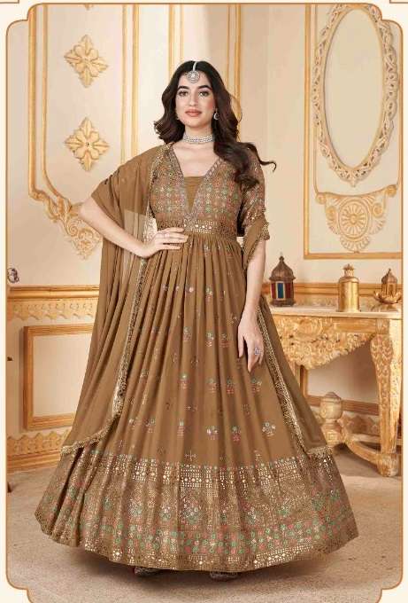 DESIGNER FANCY WEDDING PARTY WEAR FAUX GEORGETTE READY TO WEAR YELLOW ANARKALI SALWAR SUIT GOWN DRESS KF FLORY 5013