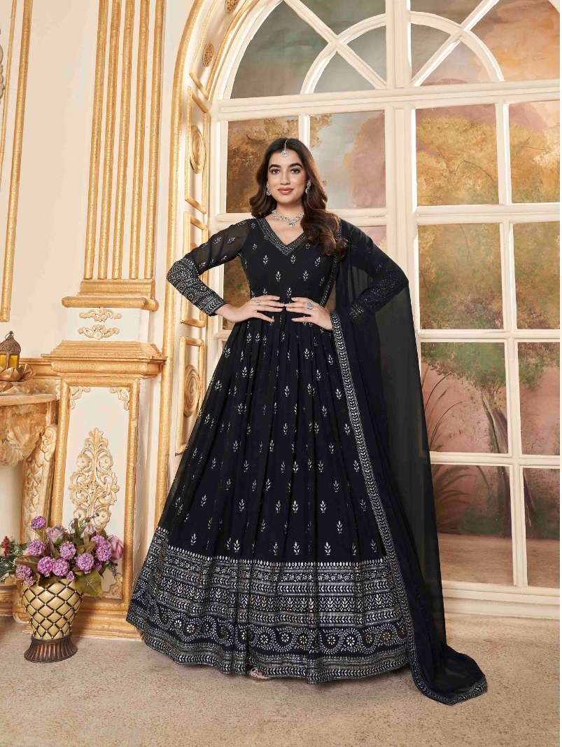 DESIGNER FANCY WEDDING PARTY WEAR FAUX GEORGETTE READY TO WEAR BLUE ANARKALI SALWAR SUIT GOWN DRESS KF FLORY 5015