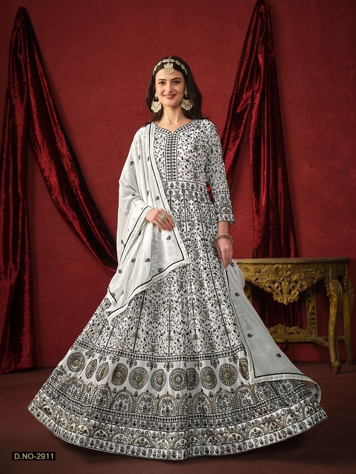 DESIGNER FANCY WEDDING PARTY WEAR FAUX GEORGETTE WHITE ANARKALI SALWAR SUIT GOWN TWISHA 2911