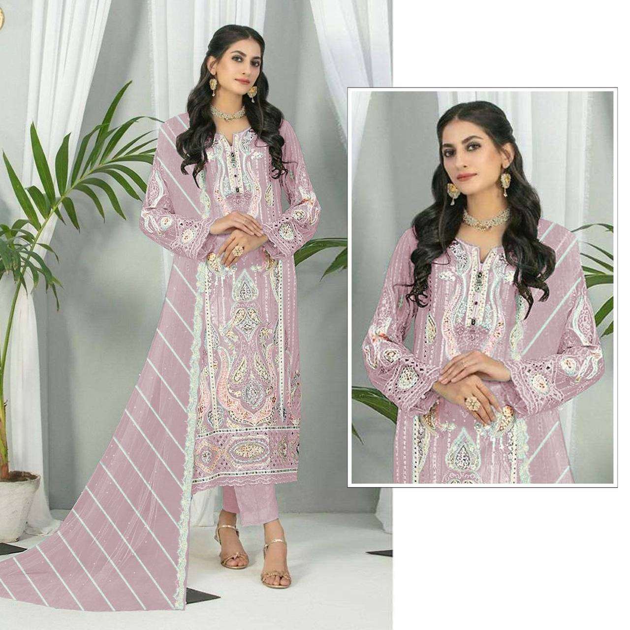 DESIGNER FANCY WEDDING PARTY WEAR GEORGETTE STRAIGHT INDIAN PAKISTANI PINK SALWAR SUIT JG 5117 D