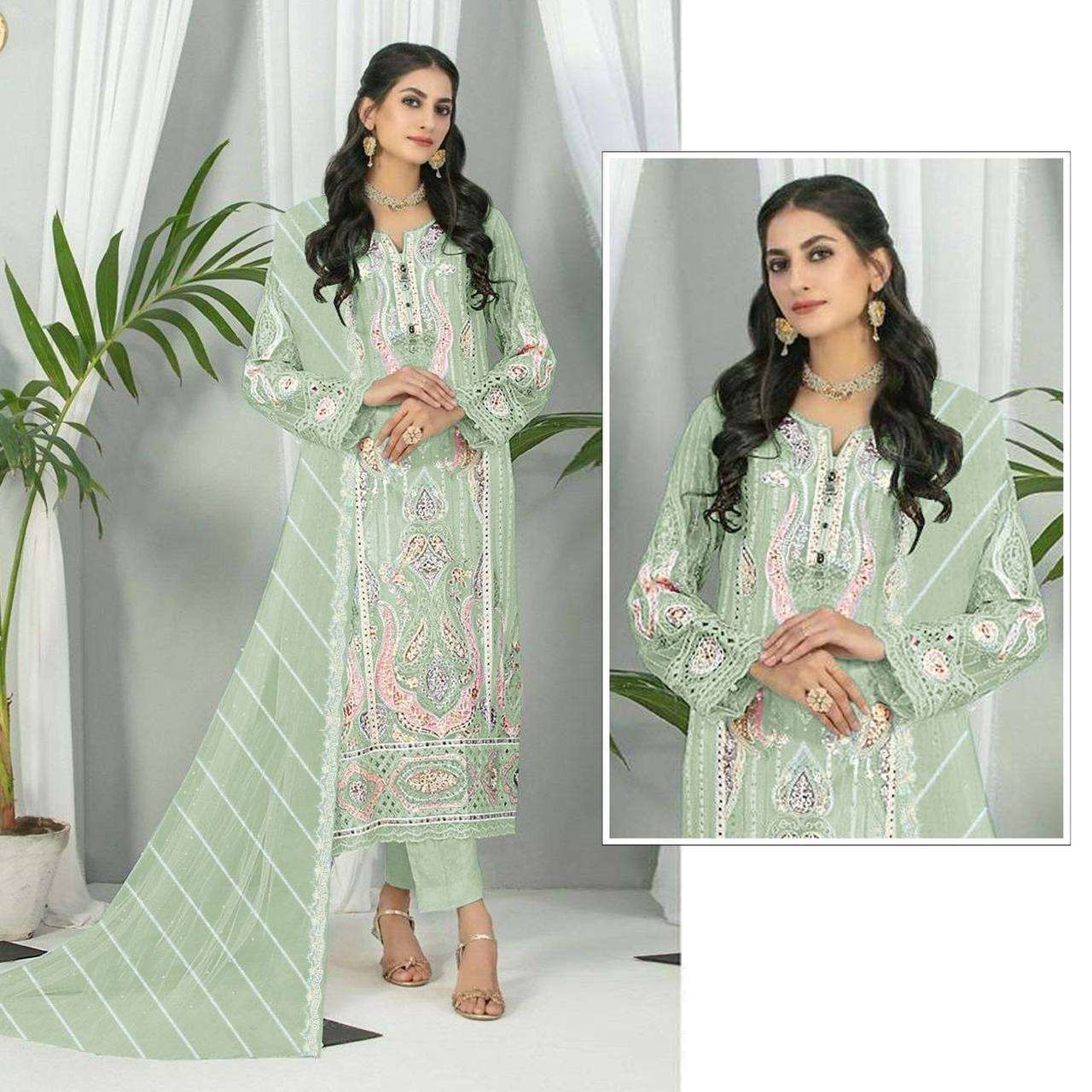 DESIGNER FANCY WEDDING PARTY WEAR GEORGETTE STRAIGHT INDIAN PAKISTANI PISTA SALWAR SUIT JG 5117 E