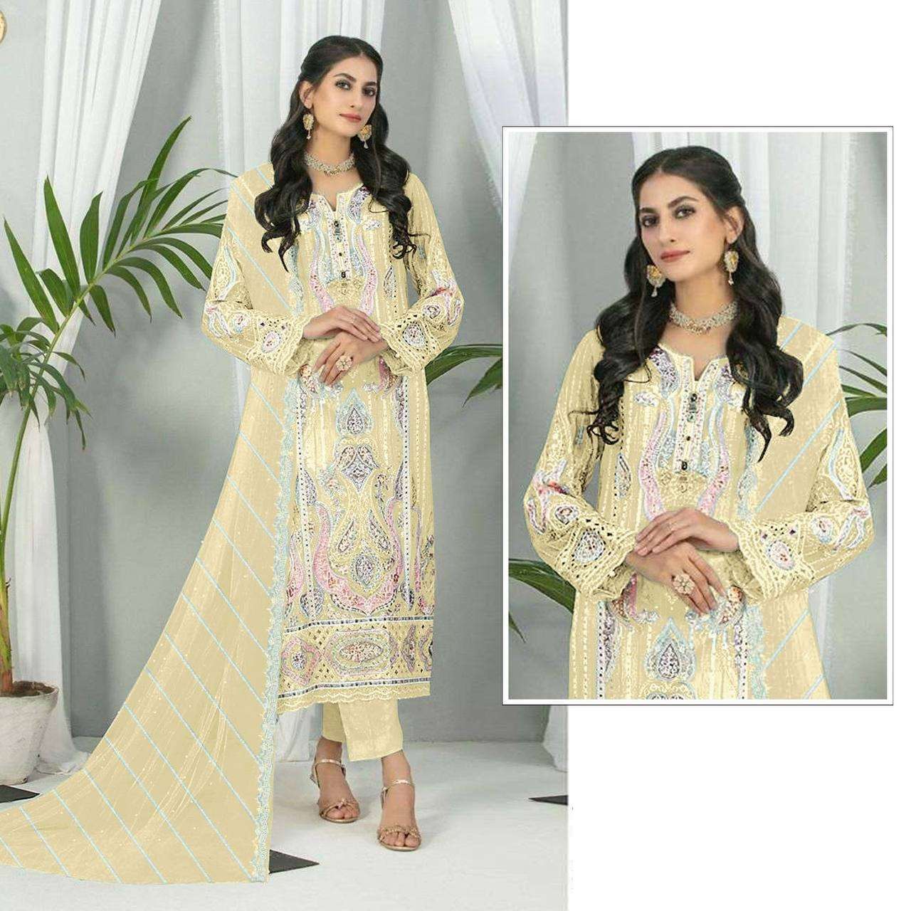 DESIGNER FANCY WEDDING PARTY WEAR GEORGETTE STRAIGHT INDIAN PAKISTANI YELLOW SALWAR SUIT JG 5117 G