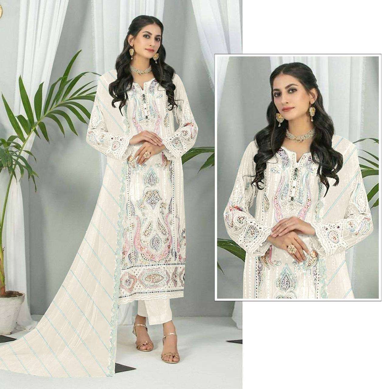 DESIGNER FANCY WEDDING PARTY WEAR GEORGETTE STRAIGHT INDIAN PAKISTANI WHITE SALWAR SUIT JG 5117 H